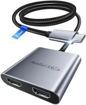 avedio links USB C to Dual HDMI Adapter 4K@60HZ, Type C to HDMI Splitter for Dual Monitors Extended Display,Compatible for USB C 3.0/3.1,Thunderbolt 3,Support Dual 4K 30HzMST Mode Only for Windows