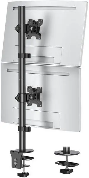 MOUNTUP Dual Monitor Stand, Vertical Monitor Mount for 2 Max 32 inch Stack Screen Monitors, Height Adjustable, Swivel, Tilt Monitor Desk Mount with C Clamp Grommet Base, MU3004