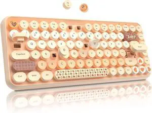 Wireless Bluetooth Computer Typewriter Keyboard Portable with Cute Colored ABS Retro Round Keycaps Ergonomic 84 Key Layout FN Function for PC Win Mac Typist Tablet Android Phone(Gradient Orange)
