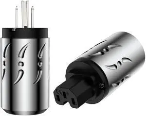 Viborg HiFi Power Plug, VM502R+VF502R, Rhodium-Plated Pure Copper Non-Magnetic, AC Mains Plug, Audio Power Plug, Aluminum, Hi-End US Power Plug+IEC C15 Power Connector for DIY Audiophile Power Cord