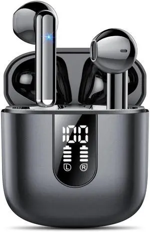 Wireless Earbuds 2024 Bluetooth 5.3 Headphones with HD Mic HiFi Stereo Sound, Wireless Earphones with Dual LED Display Touch Control, IPX7 Waterproof 30H Playtime Mini Ear Buds for iOS Android, Black