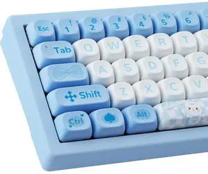Hyekit PBT Keycaps for Mechanical Keyboatd - 145 Keys Alice Rabbit Keycaps, Dye-Sublimation Cute Keycaps MOA Profile Custom Keycaps for Cherry Gateron MX Switches, for Mac Windows PC Keyboard