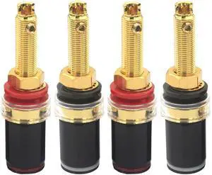 Dufray HiFi Speaker Binding Post Banana Jack Socket 4MM, 24K Gold Plated Copper Speaker Amplifier Binding Post Terminals (4 Pack, Long)