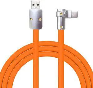 chubbycable FlexElbow Pro - 90 Degree Design 240W Fast Charge Cable Ultra-Thick Silicone Right Angle USB C Cable Phone Tablets Charging Cord, Orange, USB-A to Type-C, 1.64FT
