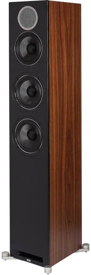 ELAC Debut Reference Floor Standing Speaker, Walnut or Oak Single Tower Speaker for Home Theater, Black Baffle with Walnut Sides