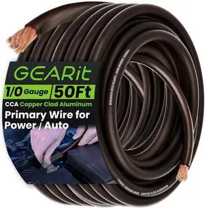 GEARit 1/0 Gauge Wire (50ft - Black Translucent) Copper Clad Aluminum CCA - Primary Automotive Wire Power/Ground, Battery Cable, Car Audio Speaker, RV Trailer, Amp, Electrical 0ga AWG 50 Feet