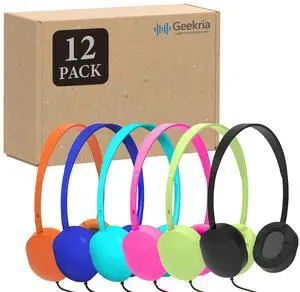 GEEKRIA 24 Pack Wired Headphones for Classroom Adjustable On-Ear Headphones, Kids Headphones Wholesale Children On-Ear Headset for Schools, Student, Libraries, Computer Lab, Testing Centers