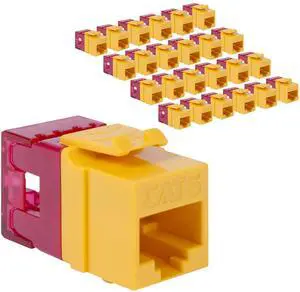 ICC CAT6 Keystone Jack with Slim Profile 180 Degree Punch Down, RJ45 UL Listed PoE++ TAA Compliant for Wall Plate or Patch Panel, Works with JackEasy Termination Tool, Yellow 25 Pack