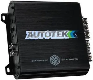 Autotek 1200 Watt 4 Channel Car Audio Amplifier with Bass Knob, High Output Class D Mono Bridged 4 Ohm Stable Input, Street Machine, SM-1200.4D, Black