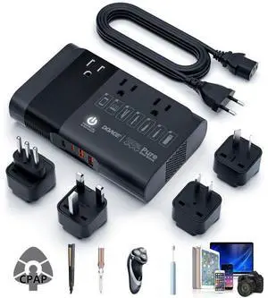 500W Pure Sine Wave Voltage Converter US to Europe, 220V to 110V Converter for European Travel, Power Converter Adapter Combo PD for CPAP Hair Straightener Cruler Shaver Toothbrush Laptop Camera Phone