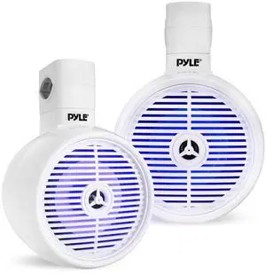 PyleUsa 6.5 Waterproof Off-Road Speakers - 200W 2-Way Marine Wakeboard Tower Sound System w/ LED Light, Full Range Outdoor Stereo Speaker for Car, ATV, UTV, Jeep, Boat, Includes Brackets (White)