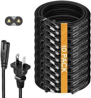 (10 Pack) AC Power Cord for PS5 PS4 PS3 Slim - Replacement Power Cable 2 Prong - Compatible w/Sony PlayStation 5, 4, Xbox Series S & Series X, Xbox One S, One X (6-Feet)