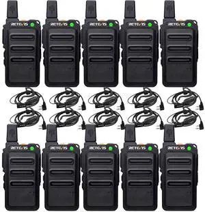 Retevis RT19 Mini Walkie Talkie, Walkie Talkies with Earpiece, 1300mAh, Metal Clip, Portable, Compact Two Way Radio for Adults Business Office School Church Restaurant Retail(10 Pack)
