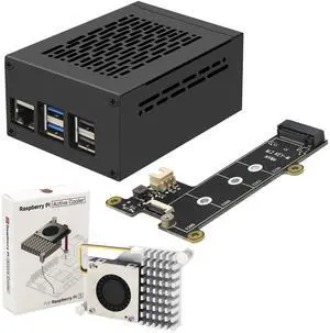Geekworm X1001 PCIe M.2 Key-M NVMe SSD PIP Peripheral Board+ P579 Metal Case with Official Pi 5 Active Cooler for Raspberry Pi 5