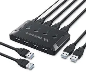 xiwai KVM USB 2.0 Switch Selector 4 Port PCs Sharing 4 Devices for Keyboard Mouse Scanner Printer