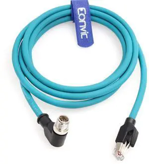 Eonvic Right Angle M12 X Code 8 Pin to RJ45 Cat-7e Cognex Industrial Camera Ethernet High Flex Cable 5M