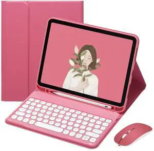 Keyboard Case for iPad Mini 7th/6th Generation 8.3 Inch, A17 Pro/Mini6 With Mouse, Cute Round Key Detachable Keyboard With Pencil Holder, New Pink