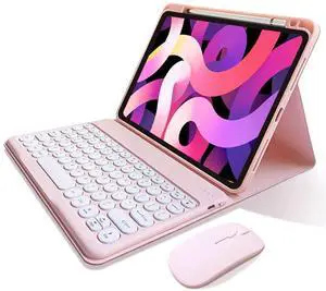 kaitesi Keyboard Case Mouse for iPad Air 11" (M3/M2)/ Air 5th/ 4th Generation 10.9"/ iPad Pro 11 4th/3rd/2nd/1st Gen Cute Round Keys Detachable Keyboard (Pink)