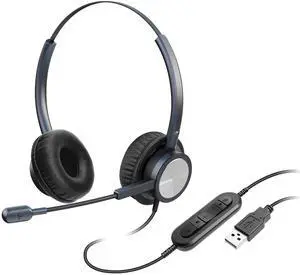 EMAIKER USB PC Headset with Noise Cancelling Microphone for Work, Office Headphones USB-A for PC Mac Laptop, Works for Softphones Skype Teams Zoom Webinar Webex Ringcentral Meeting Dragon Dictation