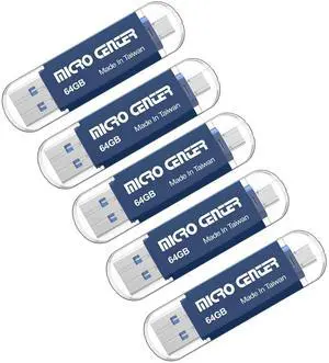 INLAND Micro Center SuperSpeed 5 Pack 64GB Daul Drive USB 3.0 Type C & Type A OTG 2-in-1 up to 100MB/s Flash Drive Thumb Drive Memory Storage Stick for Android Computers MacBook Tablets PC, Blue