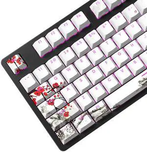 MOLGRIA 129 Set Light-Go-Through Custom Keycaps, Double-Shot PBT Cherry Profile Key Caps for Most 60/75/98 Percent Cross-Switch RGB Backlit Mechanical Gaming Keyboard ANSI/ISO Layout(Plum Blossom)