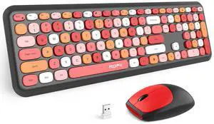Grenf Wireless Keyboard and Mouse Combo, Slim Compact 2.4G USB Full Size Wireless Mouse and Keyboard Combo, Windows System (Black Colorful), 443*138*29 MM (17.44*5.43*1.14 inches)