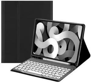 HENGHUI Keyboard Case for Galaxy Tab S9 FE 10.9 inch/S9 11 inch/Tab S8 11'/S7 11' - Detachable Magnetic Color Keyboard Cover with Cute Round Key, Black+White
