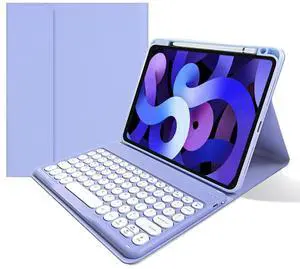 kaitesi Keyboard Case for iPad A16 11th Gen 11 inch 2025, iPad 10th Generation 10.9 inch 2022, Magnetic Detachable Bluetooth Round Key Color Keyboard Cover (Purple)