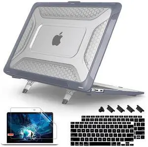 Mektron Heavy Duty Casefor MacBook Air 13 inch 2020 2019 2018 Release Model A2337 M1 A2179 A1932, Shockproof Durable Protective Hard Shell with Fold KickstandHoneycomb Gray