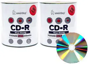 Smart Buy Shiny Silver Top CD-R 200 Pack 700mb 52x Blank Recordable Discs, 200 Disc, 200pk