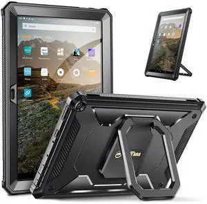 Fintie Case for Amazon Fire HD 10 & Fire HD 10 Plus (11th Generation, 2021 Release) - [Tuatara Rotating] Multi-Functional Grip Carry Stand Cover w/Built-in Screen Protector, Black