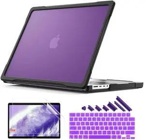 Batianda Ultimate Protection Case for New MacBook Pro 16 inch 2024 M4 Chip 2023 2021 Release M3 M2 M1 Pro/Max Model A2991/A3403 Matte Carbon Fiber Edges Shockproof with Keyboard Cover Protector,Purple