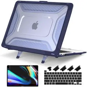 Batianda Protective Case for Previous MacBook Pro 16 inch 2019 Release A2141 Model with Touch Bar, Heavy Duty Honeycomb Hard Shell with Slim TPU Bumper and Fold Kickstand & Keyboard Cover, Navy Blue