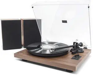 mbeat Bluetooth Hi-Fi Vinyl Turntable Record Player with Bookshelf Speakers, 33/45 RPM, Wireless Streaming, MMC Stylus, Solid Metal Platter, Dust Cover & Adjustable Counterweight and Anti-Skating