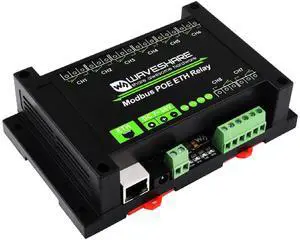 8-CH Ethernet Relay Module, Adopt Modbus RTU/Modbus TCP Protocol, Supports PoE Power Supply, with Various Isolation and Protection Circuits, Industrial Grade Rail-Mount Case