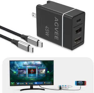 AGVEE Portable Replacement Switch OLED Dock Station Adapter, Multi in 1, 4K HDMI PD 45W Compatible with Nintendo Switch OLED with USB Type-C 3.1 Gen 2 Power Cable, Black
