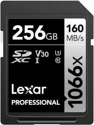 Lexar 256GB Professional 1066x SD Card, UHS-I, C10, U3, V30, Full HD, 4K, Up To 160MB/s Read SDXC Memory Card, for DSLR & Mirrorless Cameras (LSD1066256G-BNNNU)
