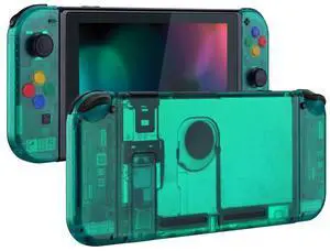 eXtremeRate DIY Replacement Shell Buttons for Nintendo Switch, Back Plate for Switch Console, Housing with Colorful Buttons for Joycon Handheld Controller - Clear Emerald Green [No Electronics Parts]
