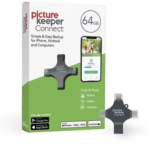 Picture Keeper Connect Photo & Video USB Flash Drive for Apple, Android & PC Devices, 64GB Thumb Drive