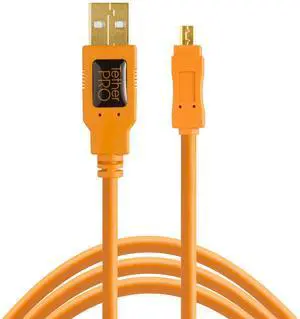 Tether Tools TetherPro USB 2.0 to Mini-B 8-Pin Cable | for Fast Transfer Between Camera and Computer | High Visibility Orange | 15 Feet (4.6 m)