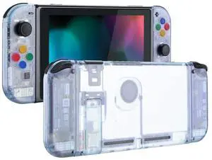 eXtremeRate DIY Replacement Shell Buttons for Nintendo Switch, Back Plate for Switch Console, Housing with Colorful Buttons for Joycon Handheld Controller - Clear Atomic Purple [No Electronics Parts]