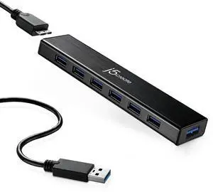 j5create 7-Port Powered USB 3.0 Data Hub with 3.3 ft Extended Cable [20W Power Adapter Included] for Mac, MacBook, Windows, Laptop, Surface, XPS, PC (JUH377)