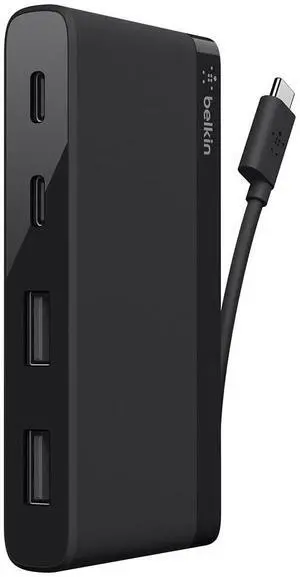 Belkin 4-Port USB C Hub - Ultra Portable Design - USB Type C Hub Docking Station With Two USB C & Two USB A Ports - USB Hub Connects Via USB C Cable - USB Adapter - No Pass-Through Charging