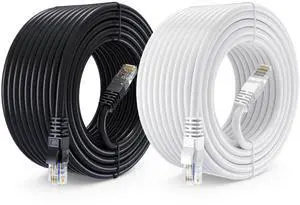 Maximm Cat 6 Ethernet Cable 50 ft (2-Pack) - High-Speed LAN Cable, Internet Cable, Patch Cable, and Network Cable - UTP, 10Gbps, 550MHz Cat6 Cable - Black & White