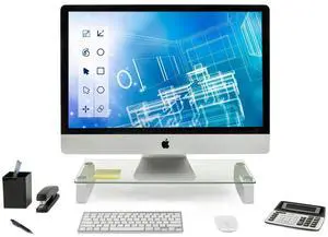 Mount-It! Glass Computer Monitor Riser and Laptop Stand | Clear Flat Screen Display Stand, Desktop Shelf and Organizer, Glass and Aluminum Construction, 22 Inches Wide, 44 lb Carrying Capacity