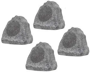 Theater Solutions 4R6G Outdoor Granite 6.5" Rock 4 Speaker Set for Deck Pool Spa Yard Garden, Gray
