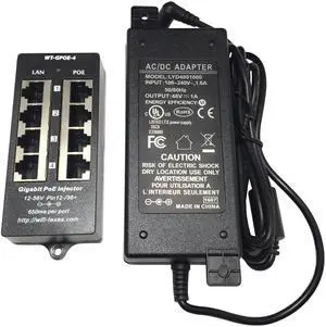 PoE Texas 4 Port PoE Injector - Gigabit Passive Power Over Ethernet with 48V 48W UL Power Supply - 802.3af PoE Injector for VoiP Phones, WiFi Access Points, IP Cameras - Add PoE to Any Switch