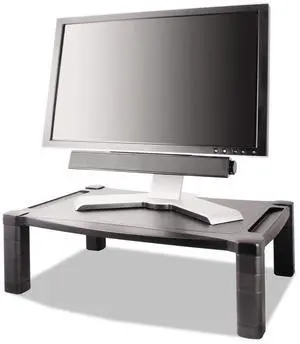 Kantek MS500 Wide Two-Level Stand, Height-Adjustable, 20 x 13 1/4, Black