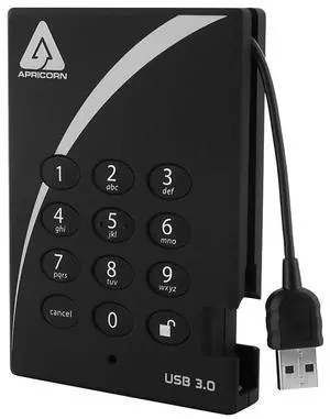 Apricorn 2TB Aegis Padlock USB 3.0 256-Bit AES XTS Hardware Encrypted Portable External Hard Drive (A25-3PL256-2000)