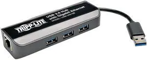 Tripp Lite USB 3.0 SuperSpeed to Gigabit Ethernet NIC Network Adapter with 3 Port USB 3.0 Hub (U336-U03-GB),Black